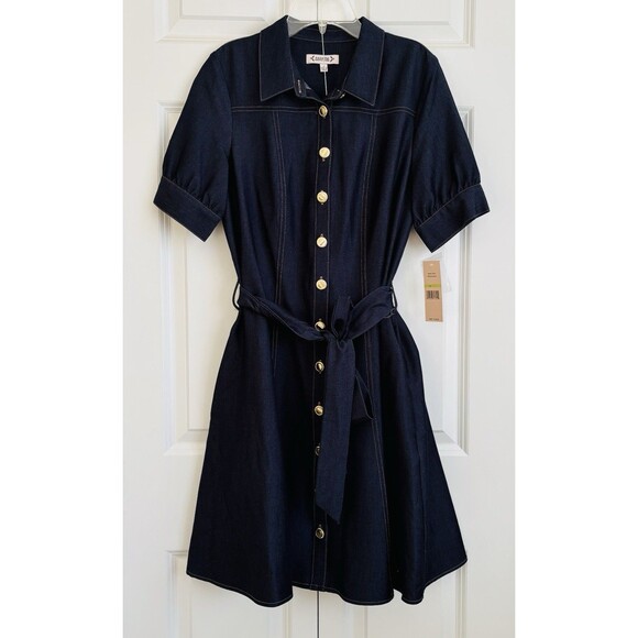 Nanette Lepore Dresses & Skirts - Nanette Lepore Women's Midi Shirtdress Demin Puff Sleeve Button Down Short Sleev